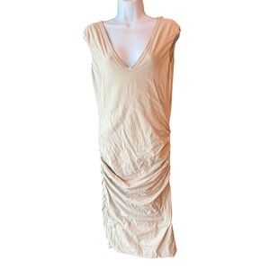 James Perse Standard‎ Beige Ruched Cotton Blend Dress Size 3 Large Made in USA